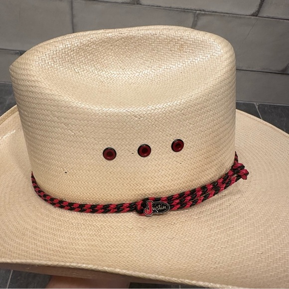 Justin straw cowboy hat western cowgirl red black tan 7 long oval 6X regal Toyo - Picture 15 of 16